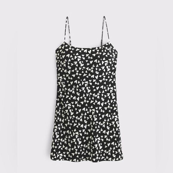 Abercrombie & Fitch Julia Heart Print Valentines Slip Mini Dress Small Black - Picture 1 of 9